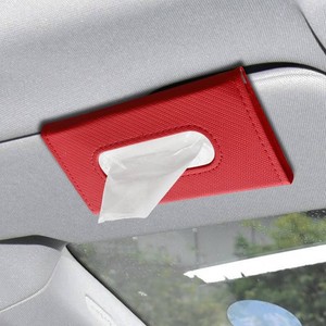 Car Visor Tissue Holder, Tissue Box Holder for Car, Leather Auto Sun Visor Napkin Case Mask Dispenser, Automotive Accessories Rectangular Hanging Auto Napkin Box Fit for Most Vehicles (Red)