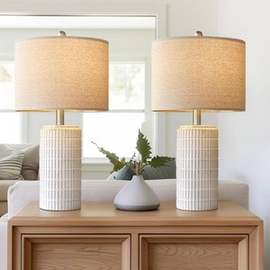 $70 PoKat 23 Modern Ceramic Table Lamp Set of 2 for Living Room Bedroom, White