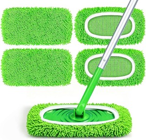 HOMEXCEL Reusable Microfiber Mop Pads Compatible with Sweeper Mop, Dry & Wet Sweeping Cloths, Washable Wet Pads Refill for Multi-SurfaceHardwood Floor Cleaning, Pack of 4