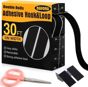 Navona 30Ft x 1 Inch Heavy Duty Hook and Loop Strips with Adhesive, Black