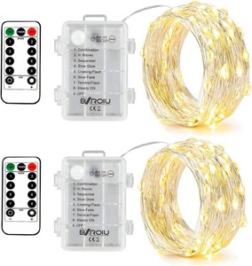 2 x Fairy Lights Battery Operated, 8 Mode 50 LEDs Remote & Timer Warm White