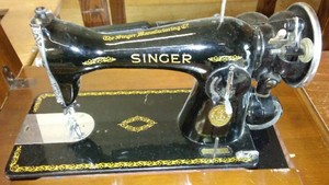 Vintage Singer Sewing Machine in Cabinet with Stool