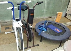 Vintage Exercise Equipment, Stationary Bikes (2), Trampoline (1) and AB Slide
