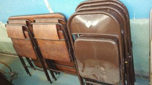 Vintage Cosco Folding Table and Chairs (4), with Virco Co
