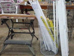 Vintage Round Wire Retail Display Bin and Black and Decker Workmate