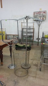 Vintage Floor Stands (2) and Wire Basket