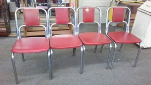 MCM Chairs (4), Chrome with Red Seats
