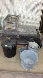 Vintage Craft Wood Tool Chest with Painted Finish, Handle and More