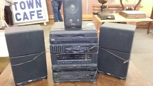 Yorx Audio Center with Turntable, Dual Cassette, CD and AMFM (4 Pieces), Magnavox Speakers (2), Sony CD Changer and More