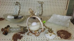 Antique Hanging Ceiling Light Fixtures (3) with Glass Shades