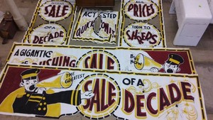 Original Vintage Hand-Painted Advertising Signs on Oilcloth (8)