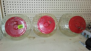 Vintage Uneeda Biscuit Glass Store Jars with Red Metal Lids (3)