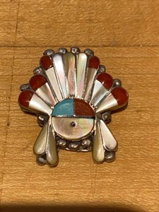 Unmarked Silver Southwestern Inlay Brooch Pendant Shell Turquoise Style