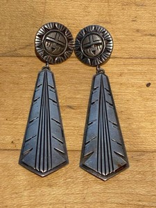 Signed Sterling Southwestern Hopi Style Dangle Earrings Pair
