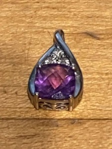 Sterling Silver 925 Purple Stone Teardrop Pendant with CZ Accents