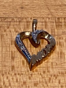 Heart Shaped Mom Pendant 10K Gold Rhinestone Openwork Charm