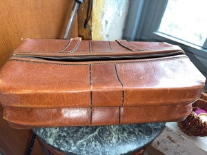 Vintage Brown Faux Leather Travel Case & Blue Bird Flour Sack
