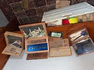Vintage Artist Supply Lot Wood Pastel Boxes Faber-Castell Lefranc
