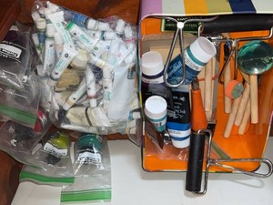 Assorted Printmaking Ink Brayers & Gouache Art Supply Lot