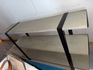 Modern 3 Tier Console Sofa Table Gray Wood Black Metal 55in