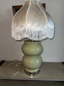 Vintage Style Double Gourd Ceramic Table Lamp With Fringed Shade