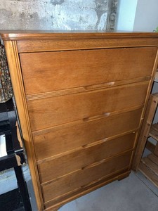 Vintage 5-Drawer Oak Finish Dresser Chest Mid Century Style 48x34
