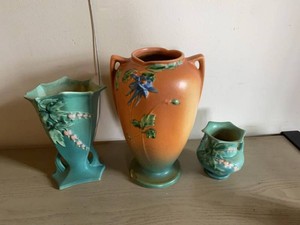 Roseville Pottery Columbine & Bleeding Heart Art Pottery Vase Group