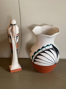 Group of Southwestern Pueblo Pottery Madonna Figure & Painted Vase