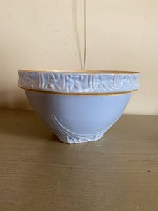 Unmarked Blue Art Pottery Jardiniere Bowl Embossed Floral 8in