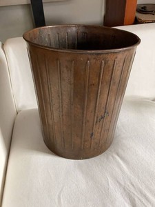 Vintage White Co Ribbed Metal Wastebasket Copper Tone Patina USA