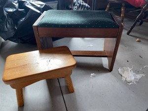 Group Wooden Upholstered Bench and Small Step Stool Furniture Lot