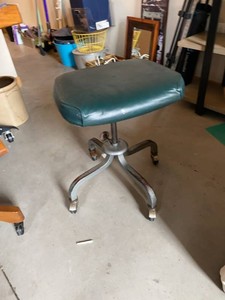 Vintage Industrial Rolling Stool Green Vinyl Adjustable Swivel Seat