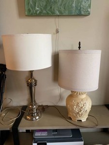 Group Table Lamps Chrome Column & Floral Ceramic Ginger Jar