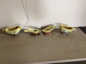 Vintage Art Pottery Console Set Floral Planters Candleholders Glaze