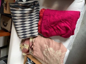 Mixed Blanket Throw Lot Geometric Floral Satin Trim Striped Textiles