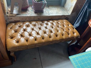 Tufted Upholstered Bench Tan Chesterfield Style 42in Long