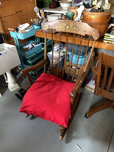Vintage Stenciled Wooden Rocking Chair Fruit Motif Armchair Cushion