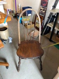 Vintage Windsor Style Bow Back Wood Side Chair Turned Legs Dark Finish