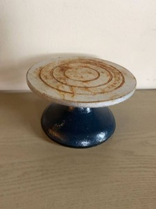 Vintage Pottery Banding Wheel Turntable Cast Metal 8in Blue Base