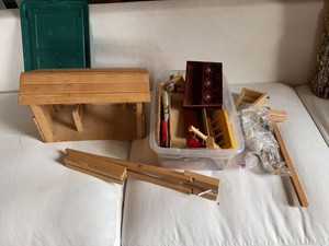 Group of Wooden Dollhouse Furniture & Barn Stable Accessories Lot