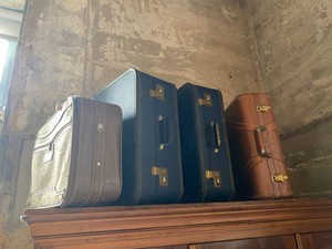 Vintage Luggage Suitcase Travel Case Group Blue Brown Tan Mixed Set