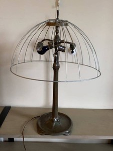 Antique Arts & Crafts Table Lamp Base With Wire Shade Frame