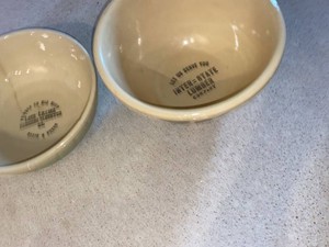 Vintage Pottery Mixing Bowl Group Advertising Floral Green Glaze