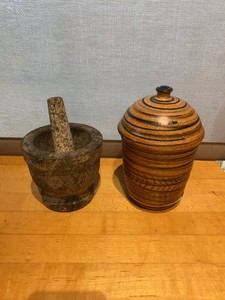 Group Granite Mortar & Pestle Studio Pottery Lidded Jar Signed