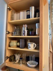 Group of Vintage Glassware Mugs Thermoses and Kitchen Decor