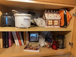 Group of Kitchen Small Appliances Cookbooks Decor & Linens