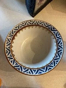 Pampered Chef Stoneware Serving Bowl Blue Geometric Speckled