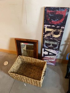 Group Home Decor Basket Framed Mirror & DREAM Wall Art Set