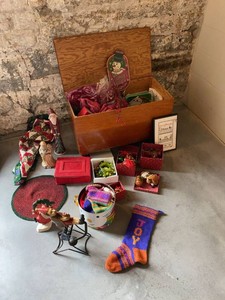 Group Christmas Decor Lot Wood Chest David Frykman Stocking Ornaments