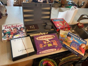 Group Family Board Games w Backgammon Set & Lego Pieces Binder
